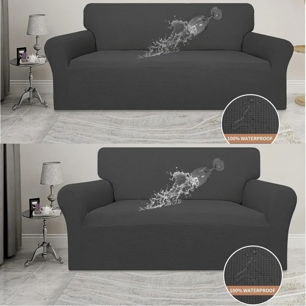 Easy-Going 100% Waterproof Couch Cover Set – Sofa & Loveseat in Dark Gray